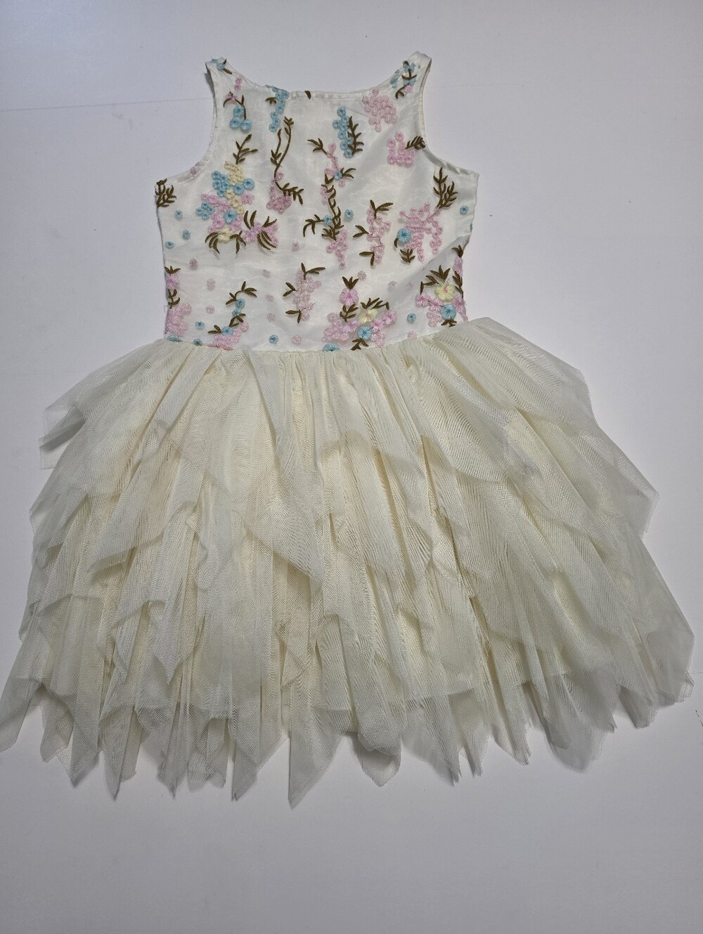 Nanette Lepore Girls Ivory Embroidered Floral Tulle Layered Formal Dress S (7-8)